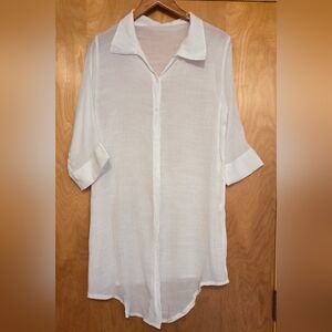Classic White Swim Button-Up Swim Cover-up Shirt NWOT